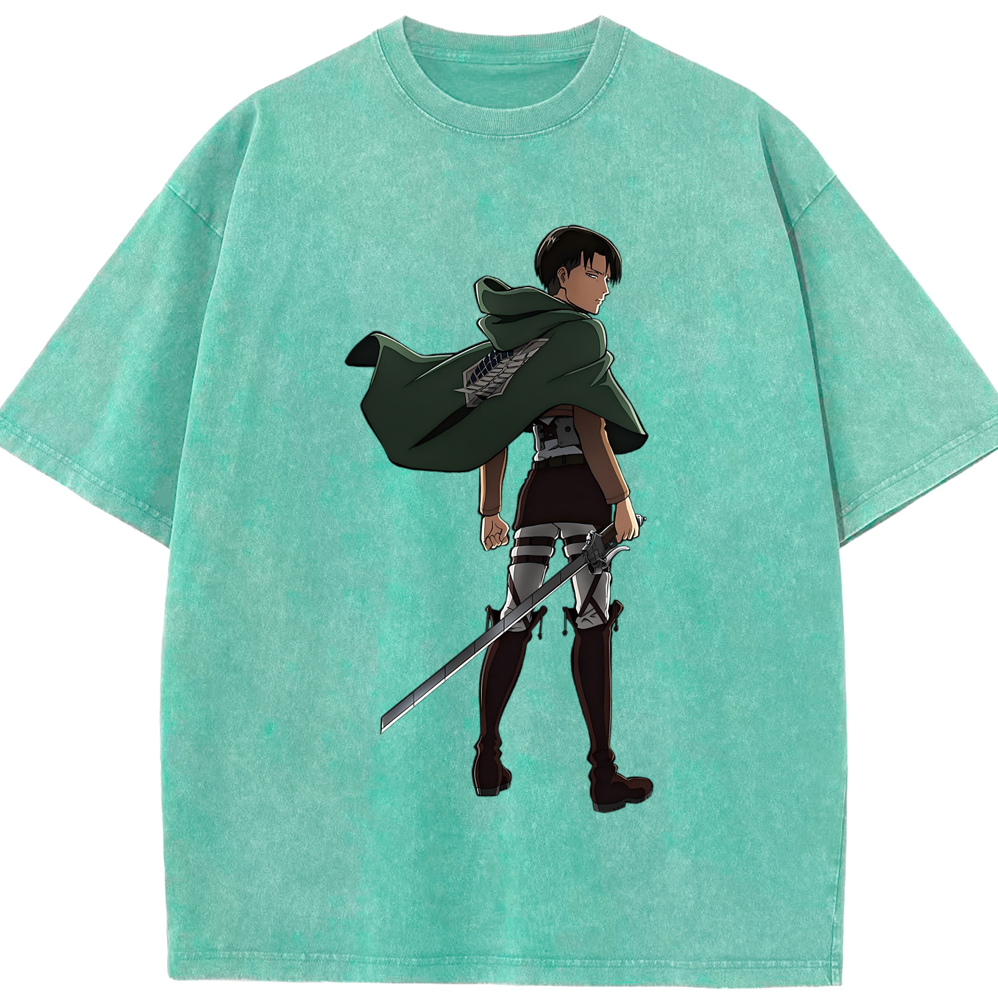 （画像用） 進撃の巨人 リヴァイ·アッカーマン Attack on Titan Levi Ackerman 綿100% ヴィンテージ風 半袖Tシャツ（フロントプリント）